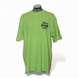 Stussy Tough Gear International Tee Lime Green Mens Size Large Graphic T Shirt